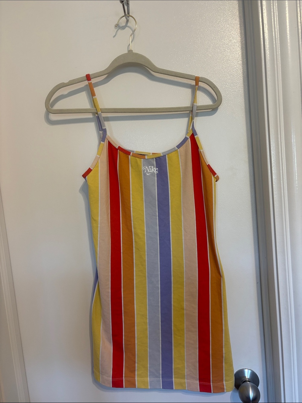 Nike Striped Spaghetti-Strap Mini Dress in Red, Yellow, Purple, Cream